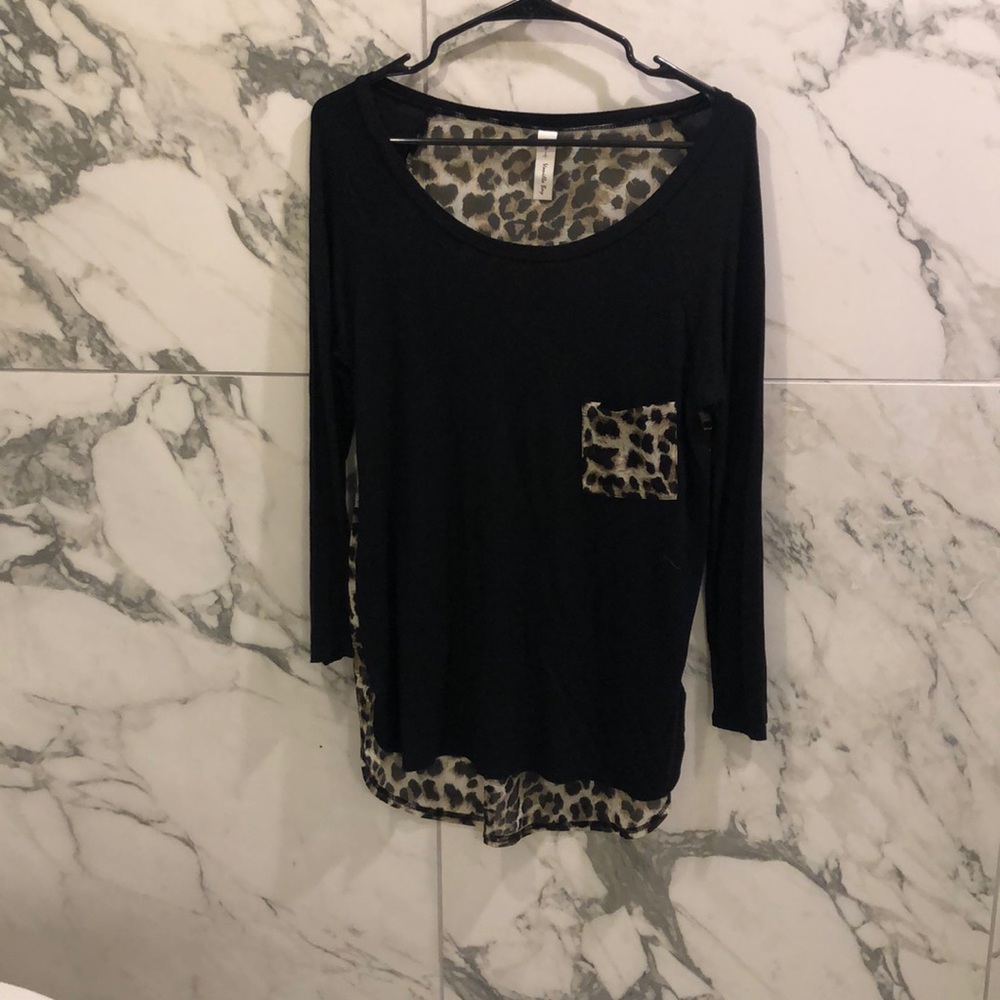 Black tunic with sheer leopard back